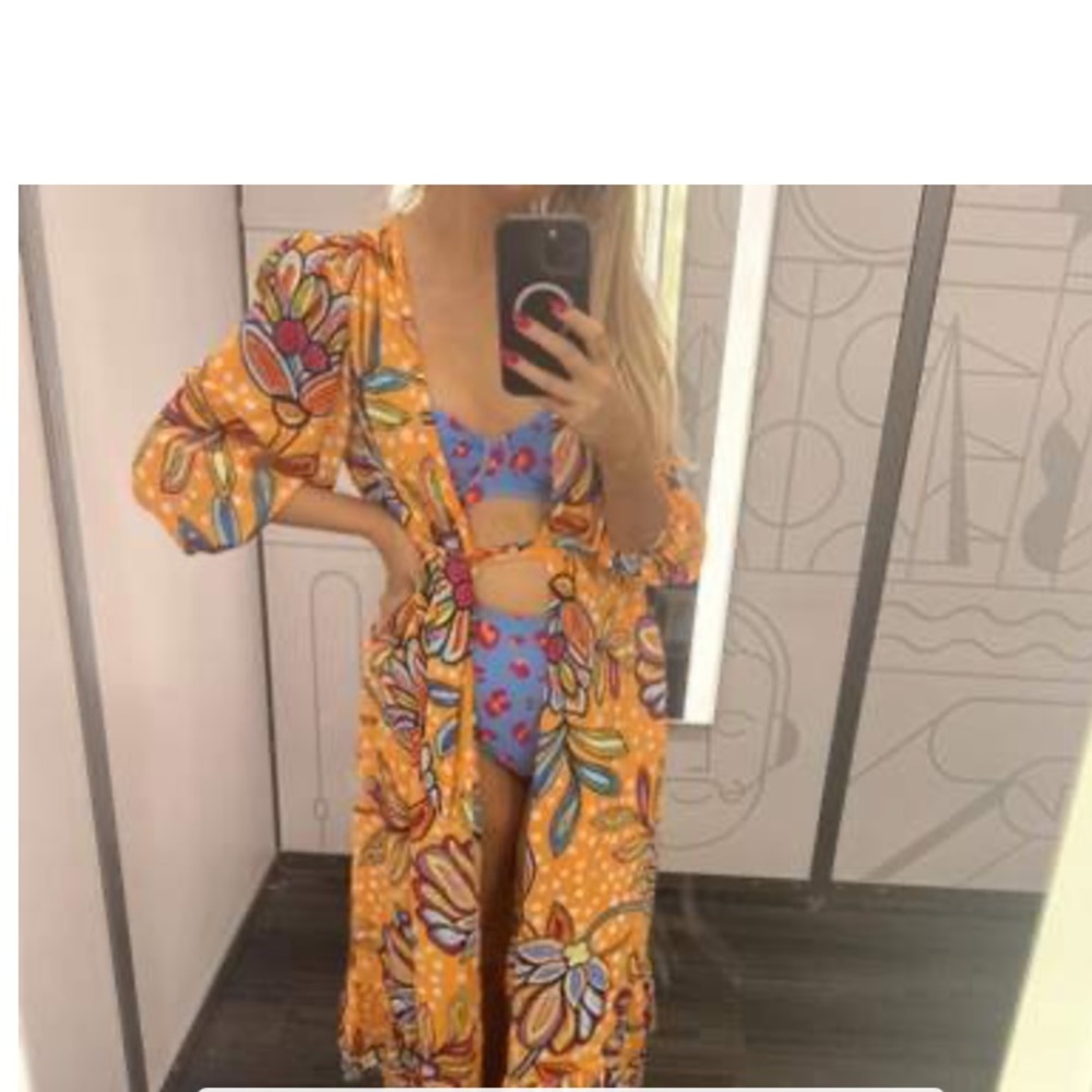 Floral Polka Dot Orange Paisley Print Cover Up Kimono Tabitha Brown - Picture 8 of 15
